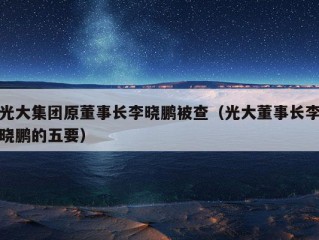 光大集团原董事长李晓鹏被查（光大董事长李晓鹏的五要）