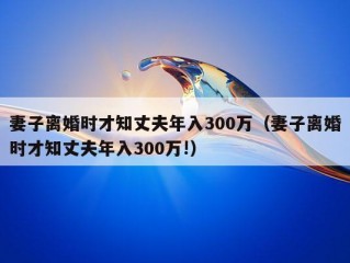 妻子离婚时才知丈夫年入300万（妻子离婚时才知丈夫年入300万!）