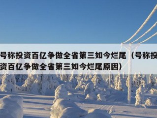 号称投资百亿争做全省第三如今烂尾（号称投资百亿争做全省第三如今烂尾原因）