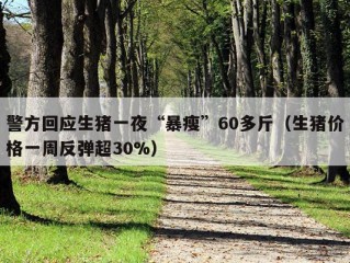 警方回应生猪一夜“暴瘦”60多斤（生猪价格一周反弹超30%）